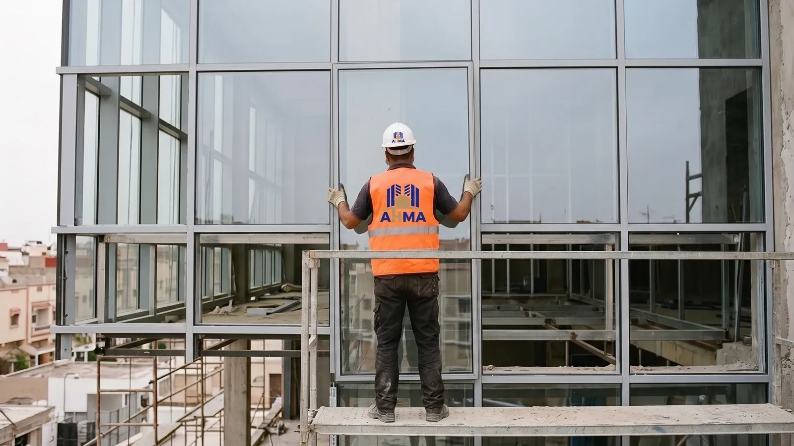 Menuiserie aluminium, pose d'un mur-rideau vitré en aluminium